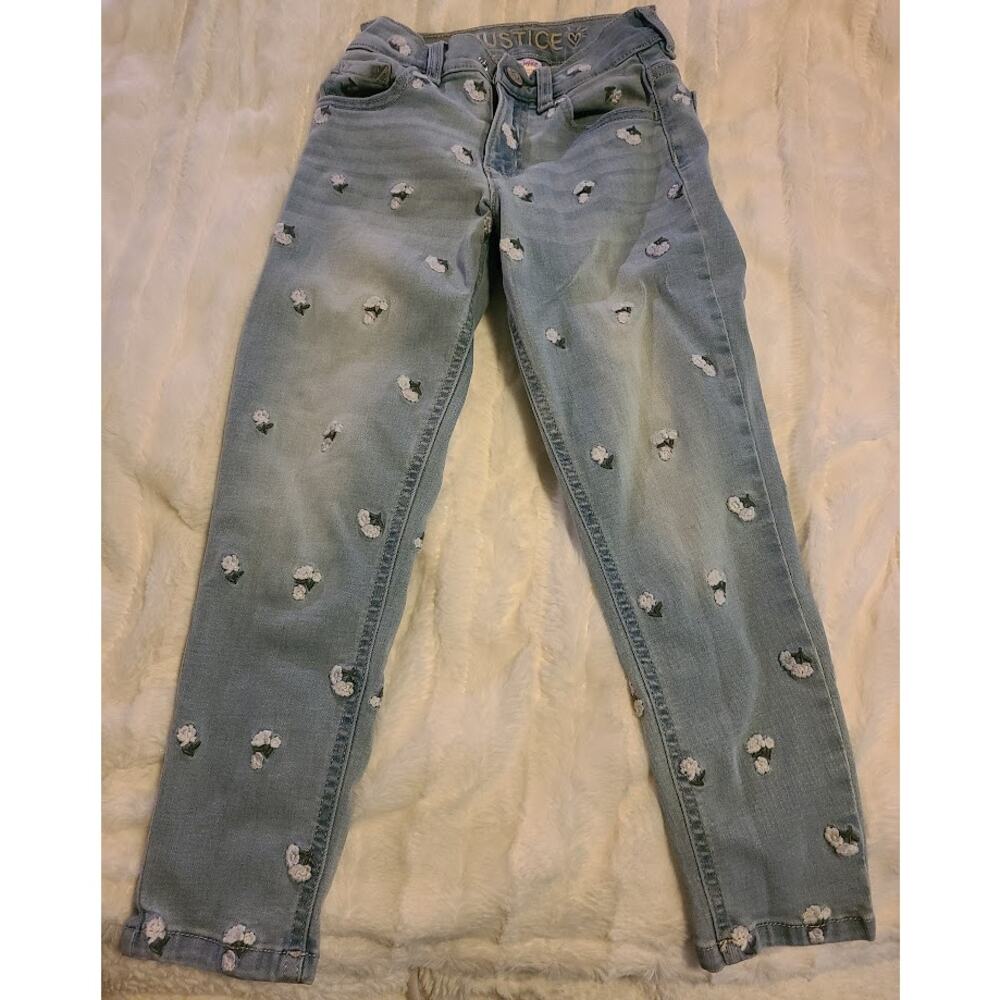 Girl's Justice High Rise Jeggings Floral Accents Size 8 EUC